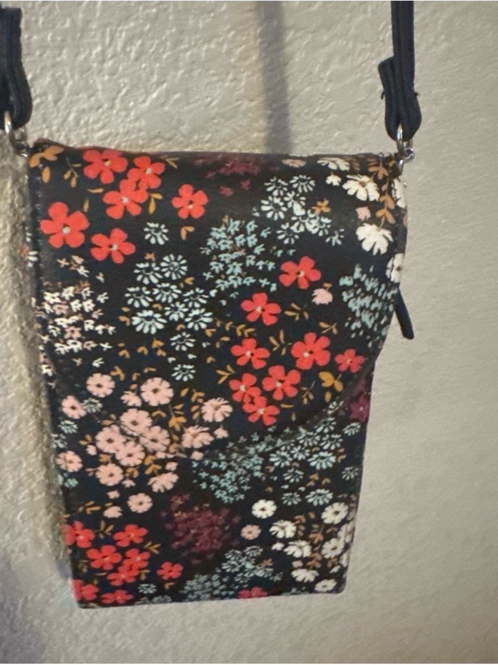 Floral Black Crossbody Bag with Multicolor Blooms